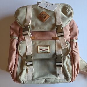 Beige & Pink Canvas Backpack